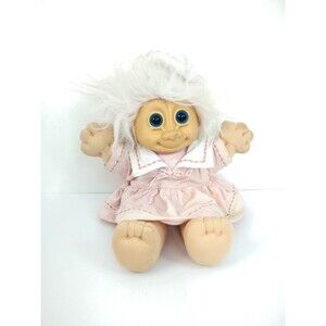 Vintage 12" Russ Troll Doll Pink Corduroy Dress Beanie Hat READ